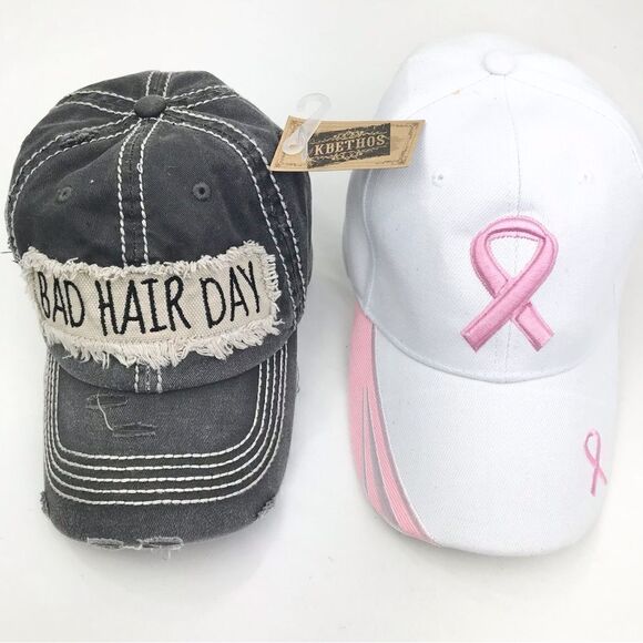Breast Cancer Awareness Month Support Bundle of 2 Ball Caps NEW - Picture 1 of 14